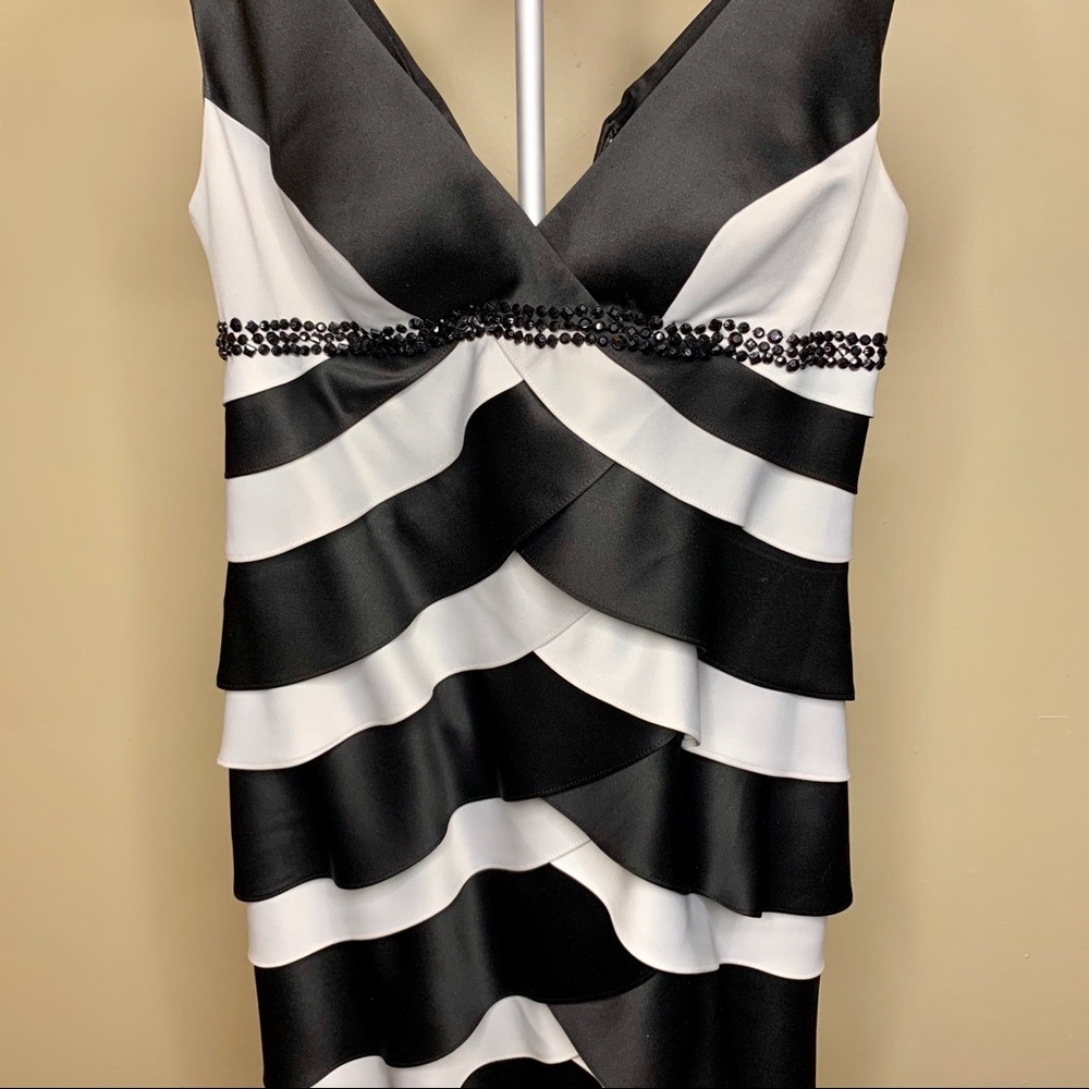 Alex Evenings Petite black and white striped dress